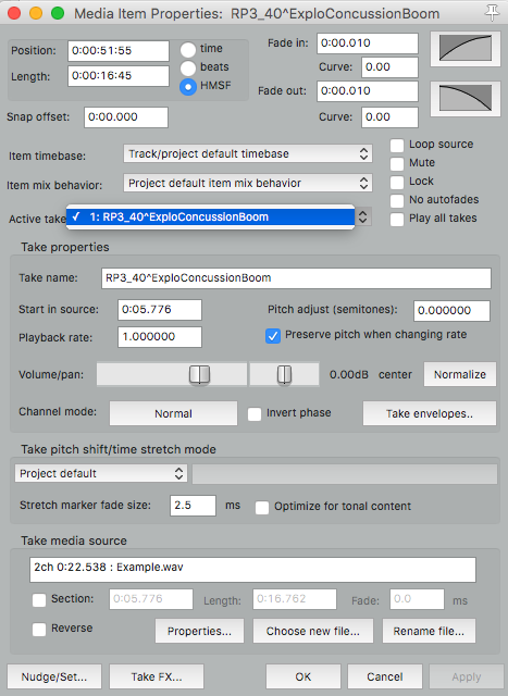 Reaper_Media Item Properties