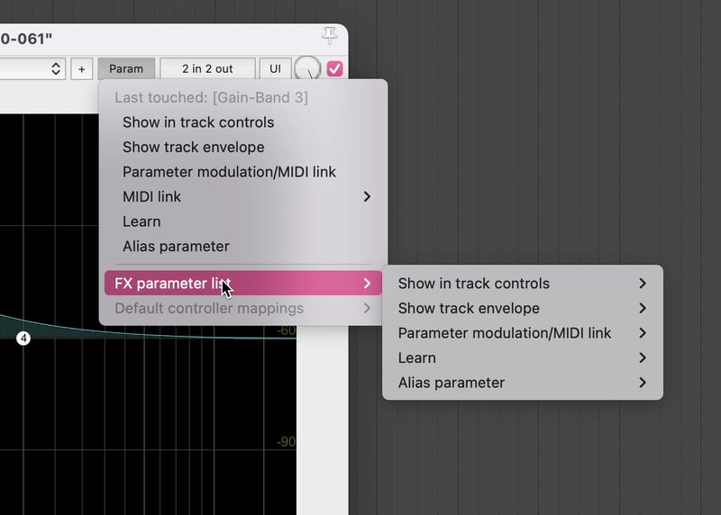 Reaper Parameter Settings, FX Parameter List Options