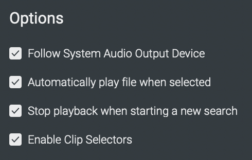 Options playback enable clip selectors